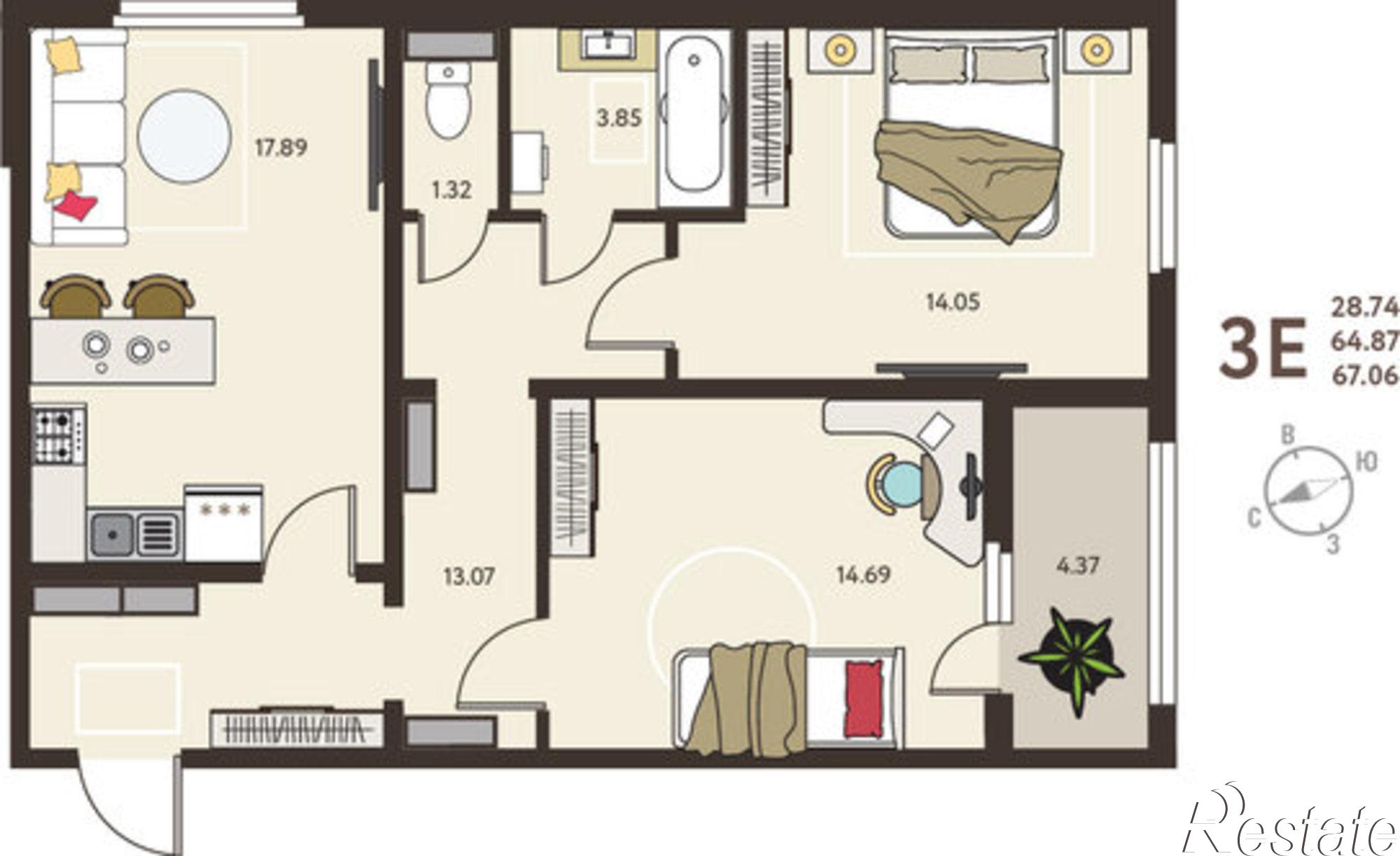 Купить квартиру за 8 416 030 рублей на улица Энгельса, 115