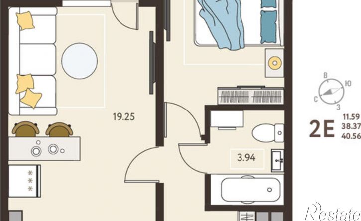 1-комн квартира в новом доме улица Энгельса, 115