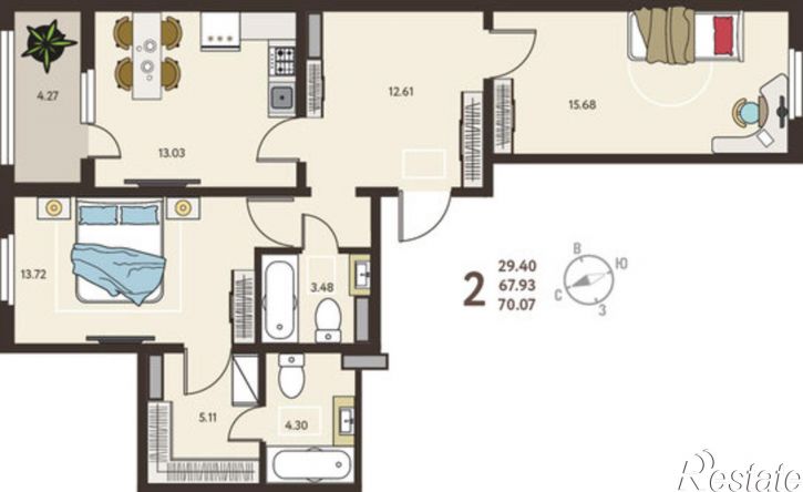 2-комн квартира в новом доме улица Энгельса, 115