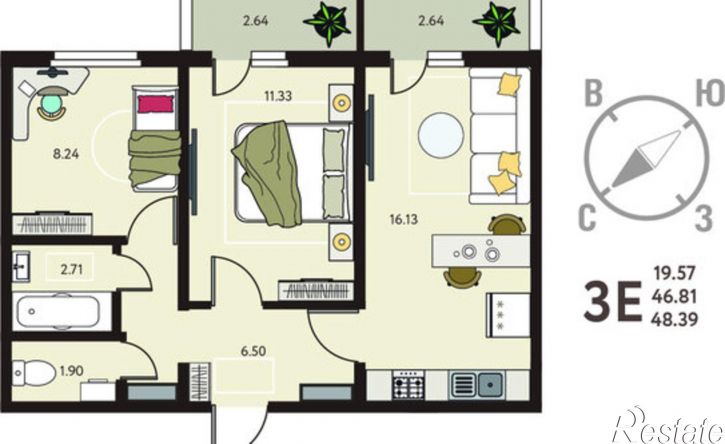 2-комн квартира в новом доме ул Энгельса, 115А/1,  д. 115А/1