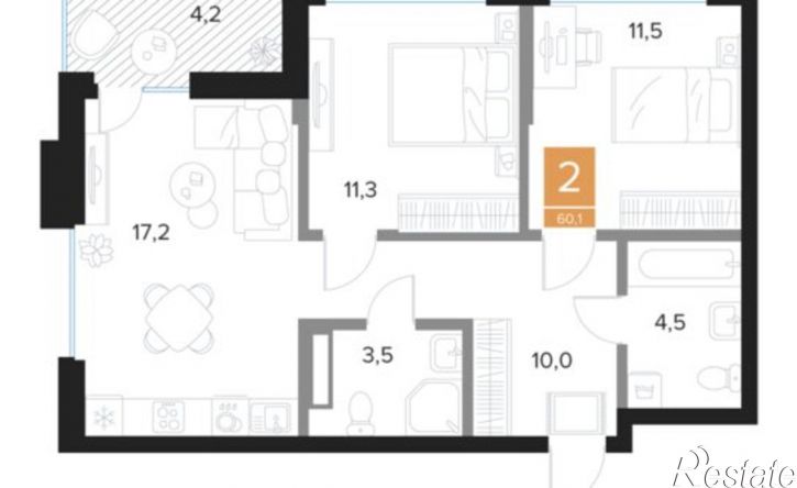 2-комн квартира в новом доме пр-кт Вячеслава Клыкова, 69,  д. 69