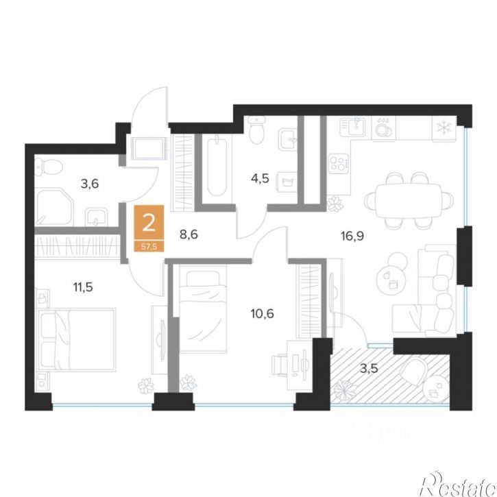 2-комн квартира в новом доме пр-кт Вячеслава Клыкова, 59,  д. 59