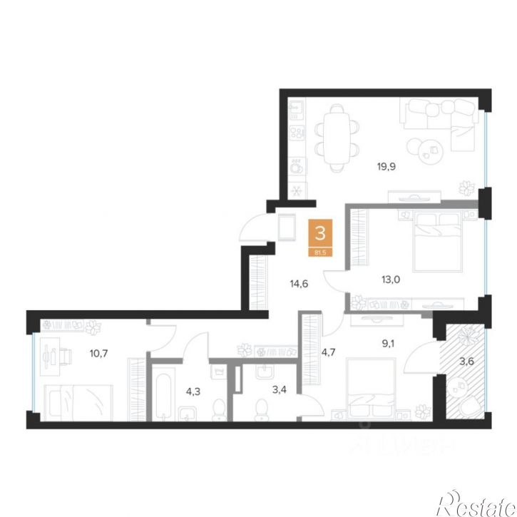 3-комн квартира в новом доме пр-кт Вячеслава Клыкова, 69,  д. 69
