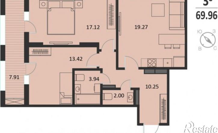 2-комн квартира в новом доме Хуторская улица, 14В,  д. 14В