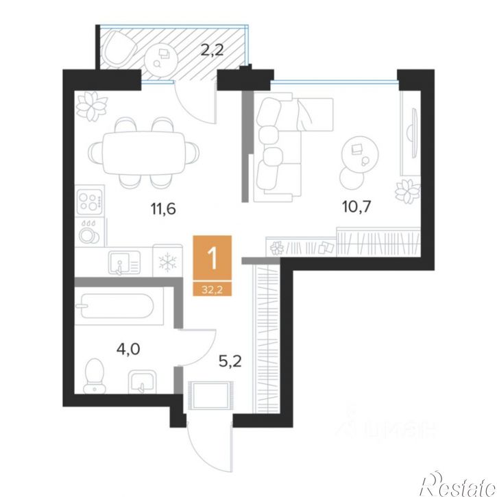 1-комн квартира в новом доме пр-кт Вячеслава Клыкова, 59,  д. 59