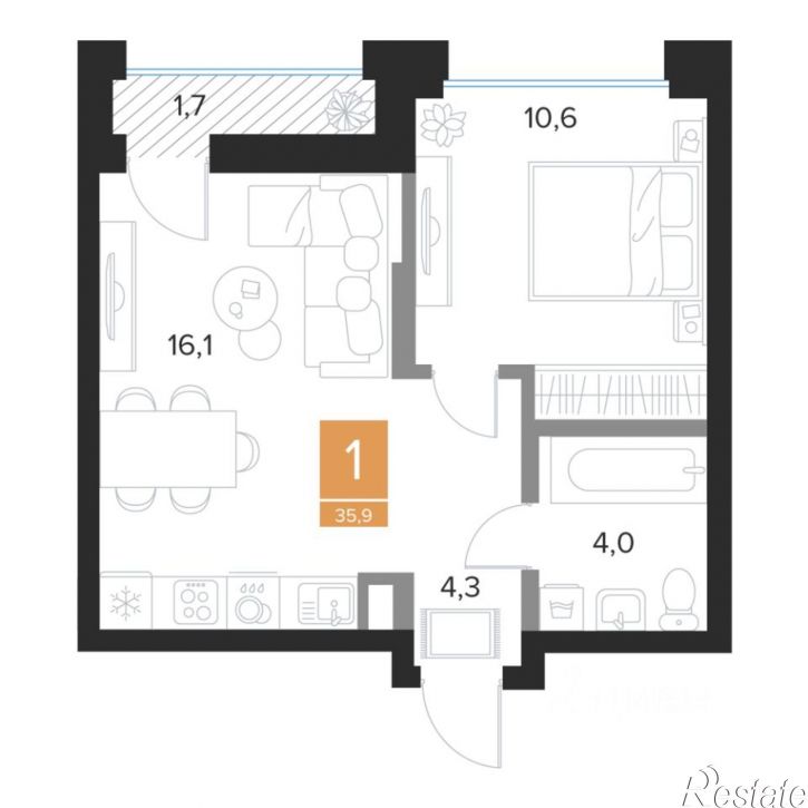 1-комн квартира в новом доме пр-кт Вячеслава Клыкова, 59,  д. 59