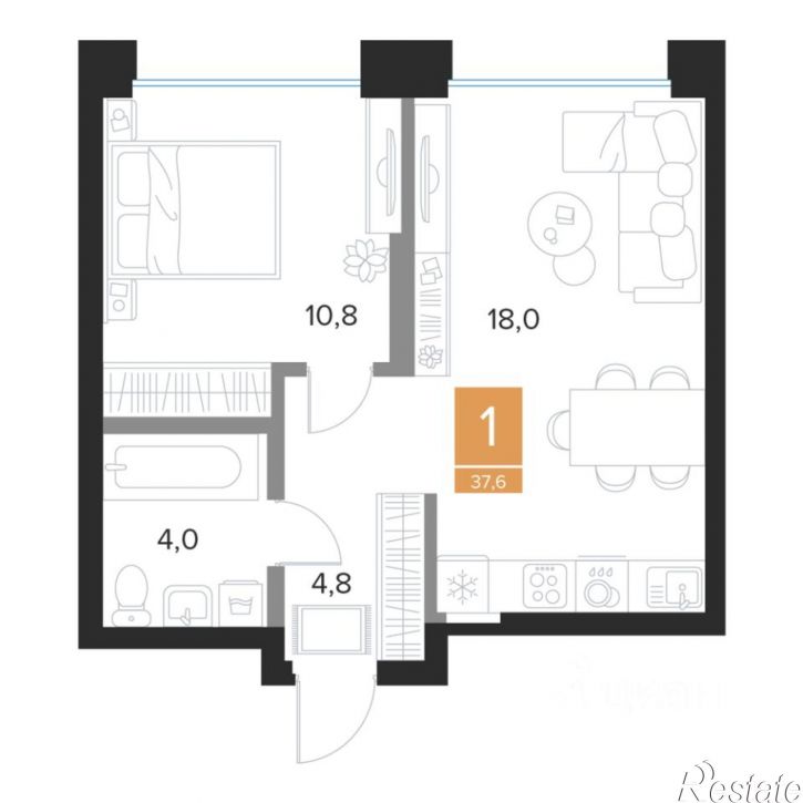 1-комн квартира в новом доме пр-кт Вячеслава Клыкова, 59,  д. 59