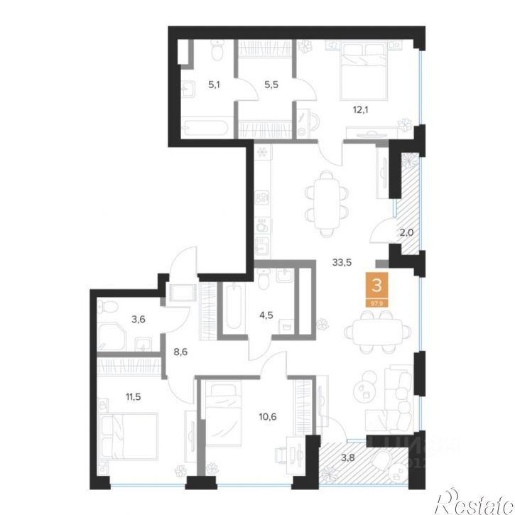 3-комн квартира в новом доме пр-кт Вячеслава Клыкова, 59,  д. 59