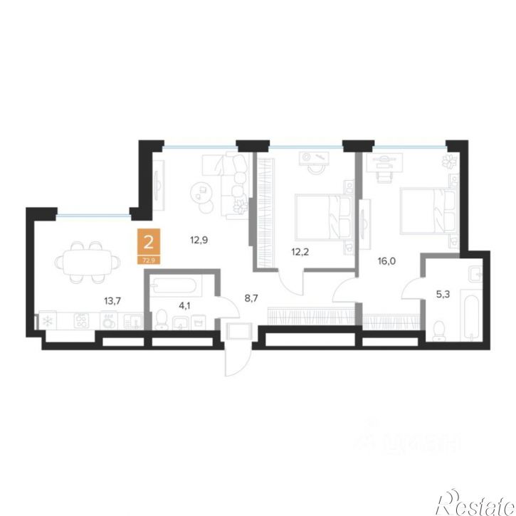 2-комн квартира в новом доме пр-кт Вячеслава Клыкова, 69,  д. 69