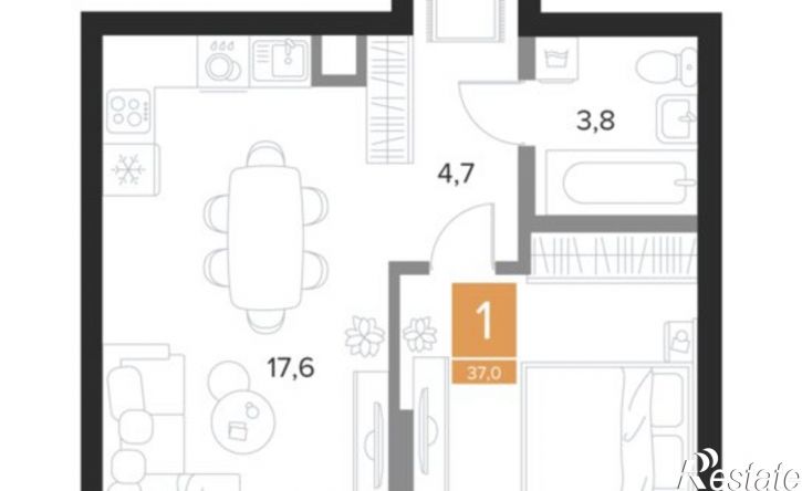 1-комн квартира в новом доме пр-кт Вячеслава Клыкова, 69,  д. 69