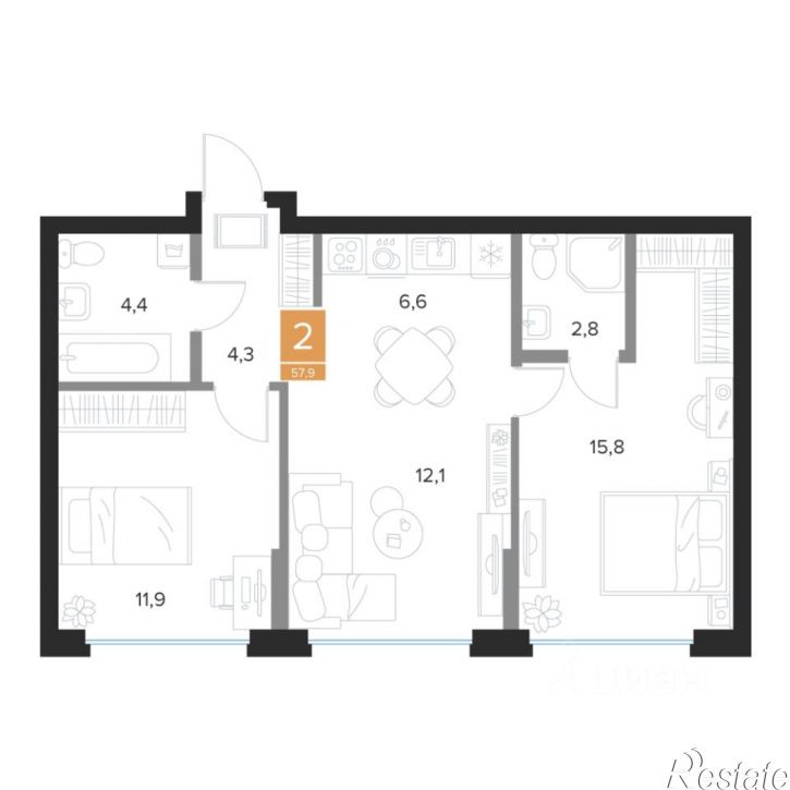 2-комн квартира в новом доме пр-кт Вячеслава Клыкова, 69,  д. 69