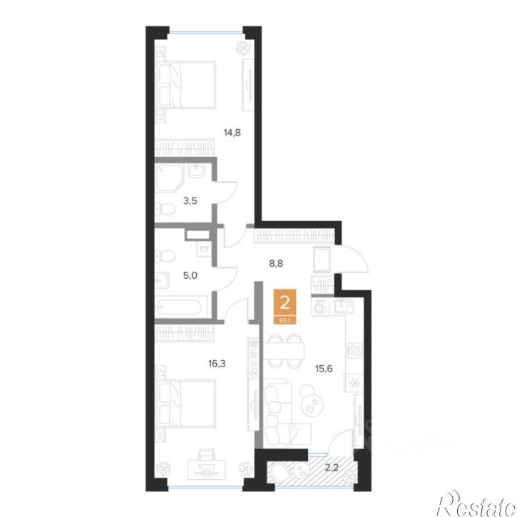 2-комн квартира в новом доме пр-кт Вячеслава Клыкова, 59,  д. 59